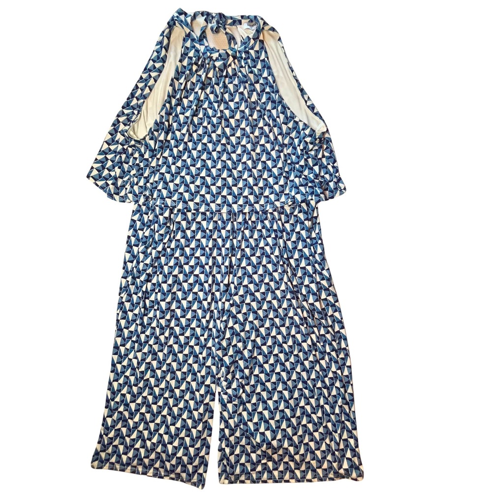 Leota Wide Leg Jumpsuit Plus Size 3X Blue Stretch Coastal Mod Resortwear Indie